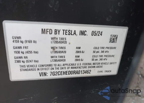 2024 Tesla Cybertruck All-Wheel Drive z USA, uszkodzony, nr VIN 7G2CEHED0RA013462